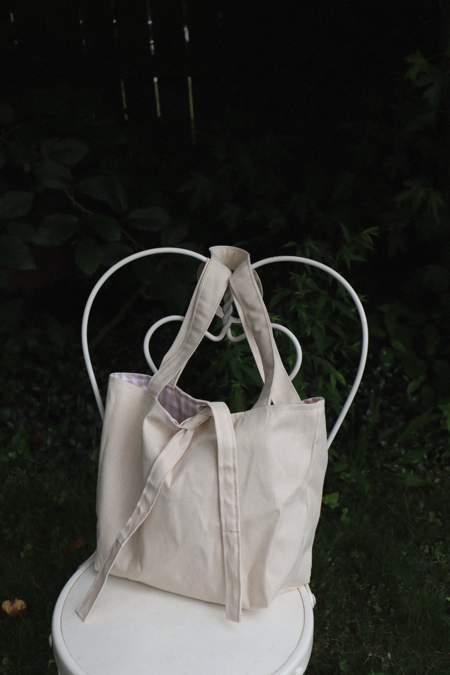 Beige Gingham Market Tote