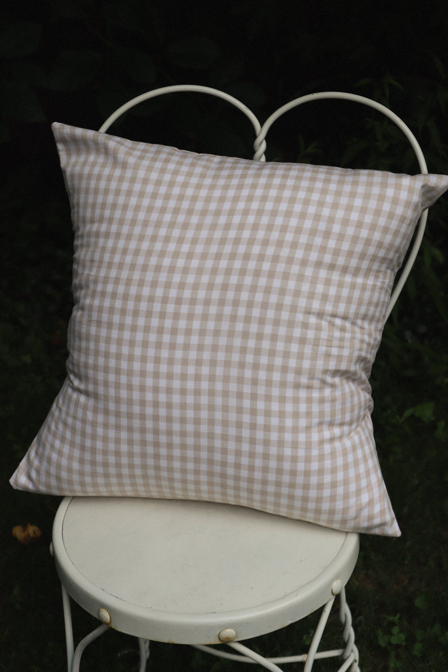 Beige Gingham Cottage Throw Pillow Cover