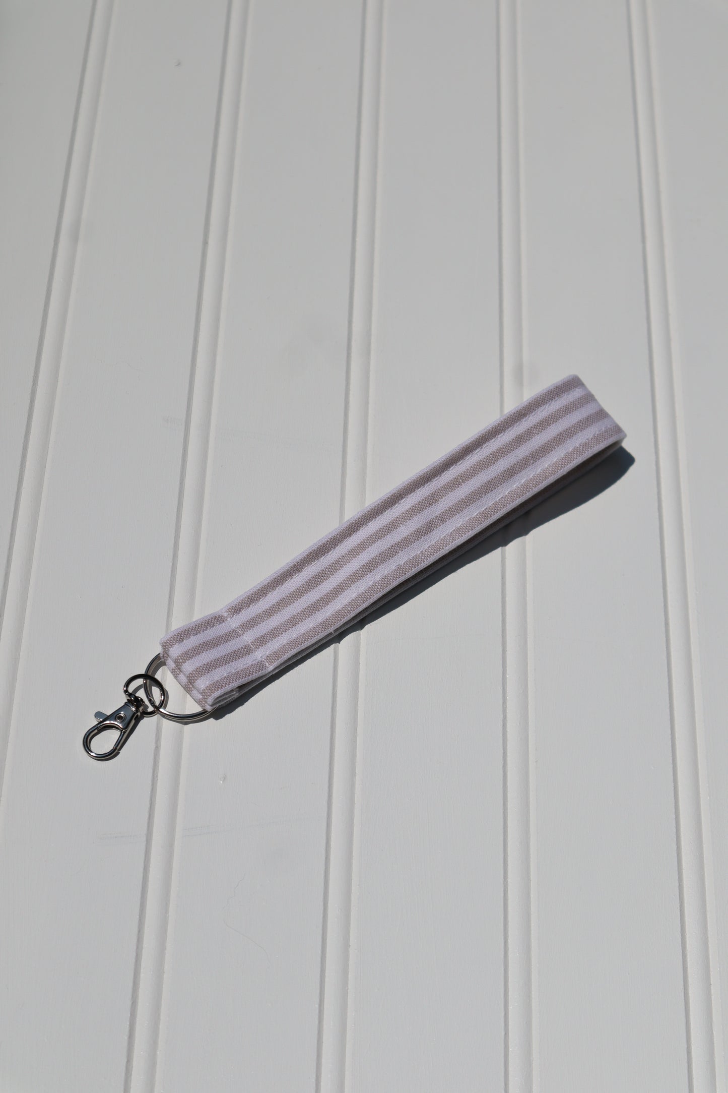Beige & White Striped Cotton Keychain