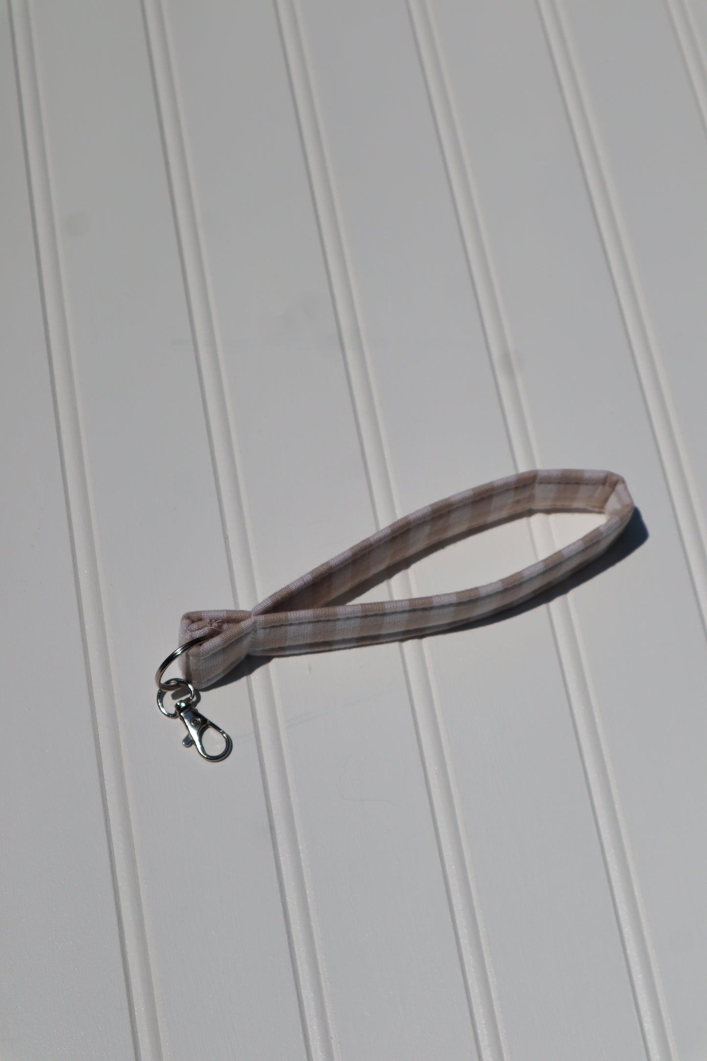 Beige Gingham Fabric Keychain