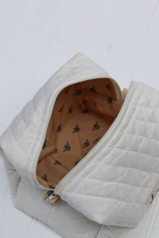 White Quilted Toiletry Bag