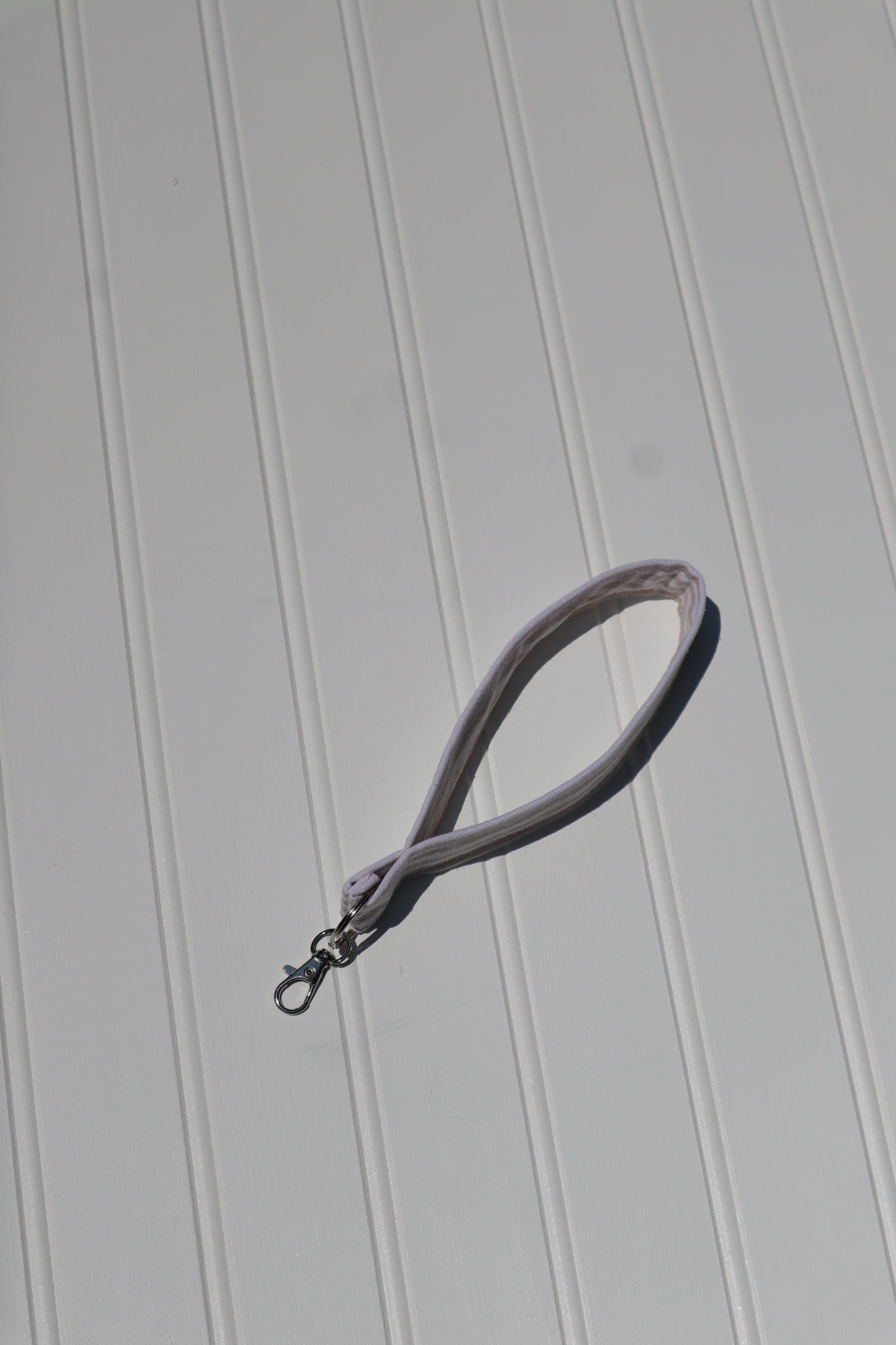 Beige & White Striped Cotton Keychain