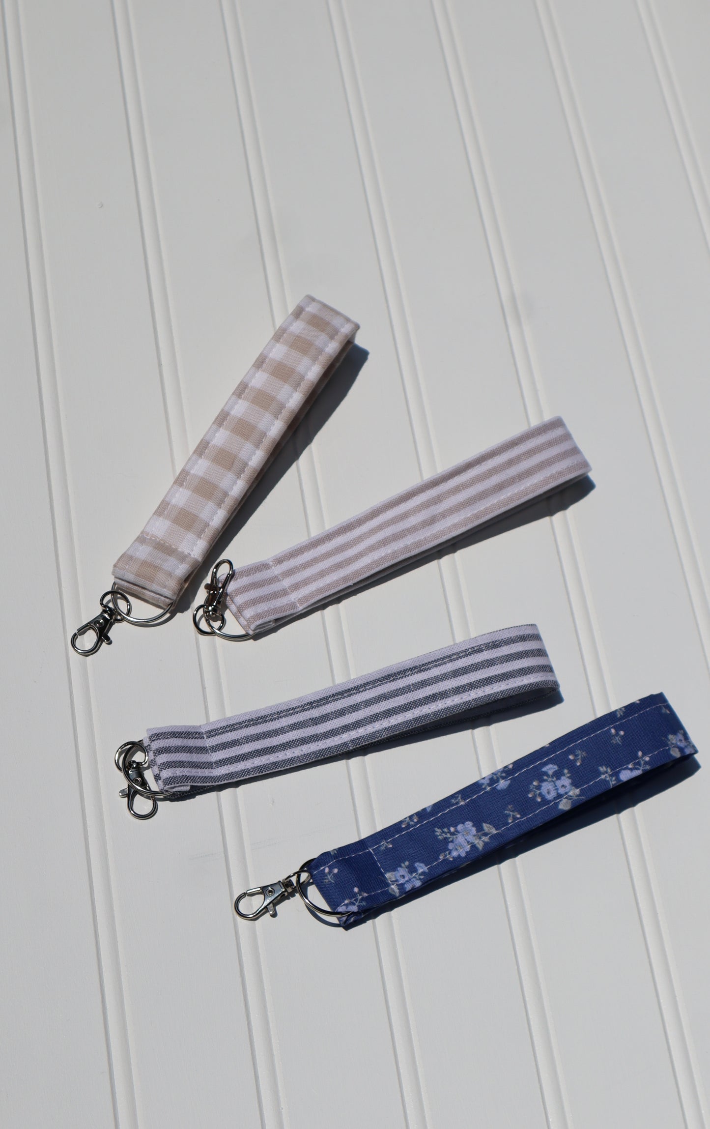 Beige & White Striped Cotton Keychain