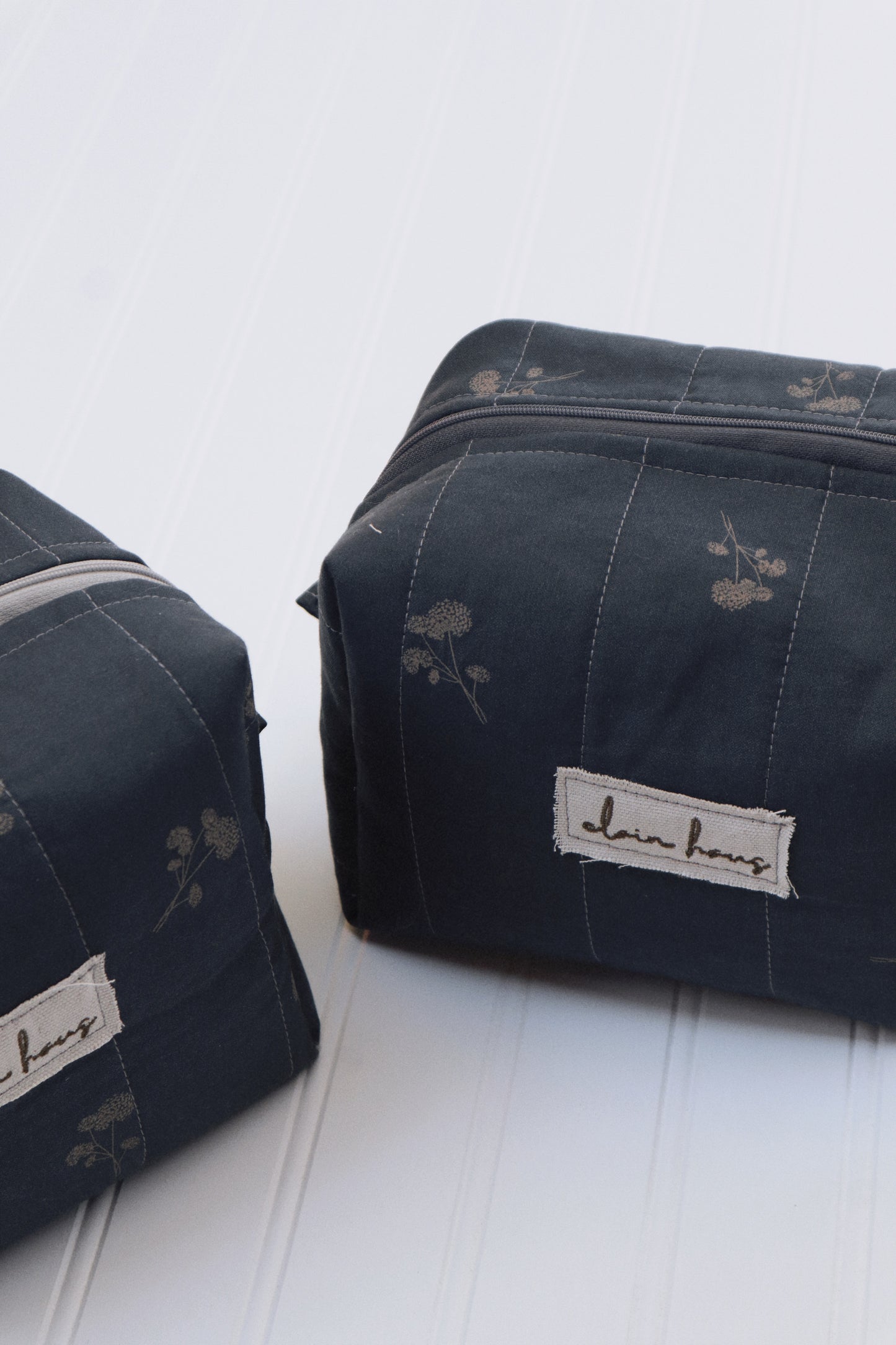 Navy Blue Floral Toiletry Bag