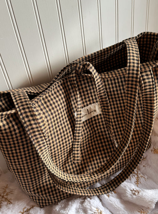 Quilted Brown Gingham Tote