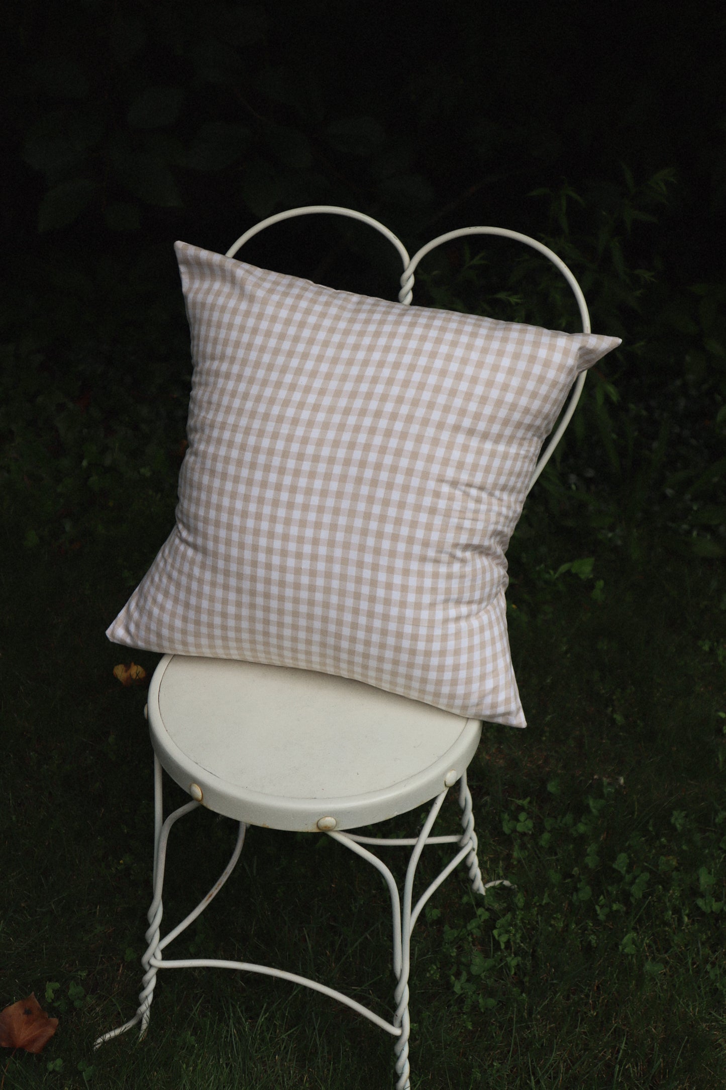 Beige Gingham Cottage Throw Pillow Cover