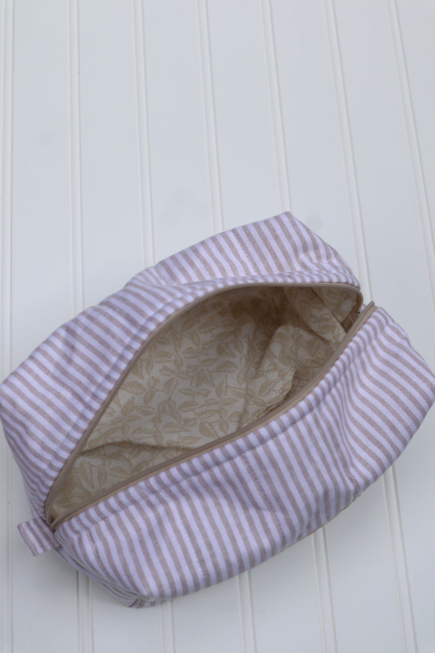 Beige Striped Toiletry Bag