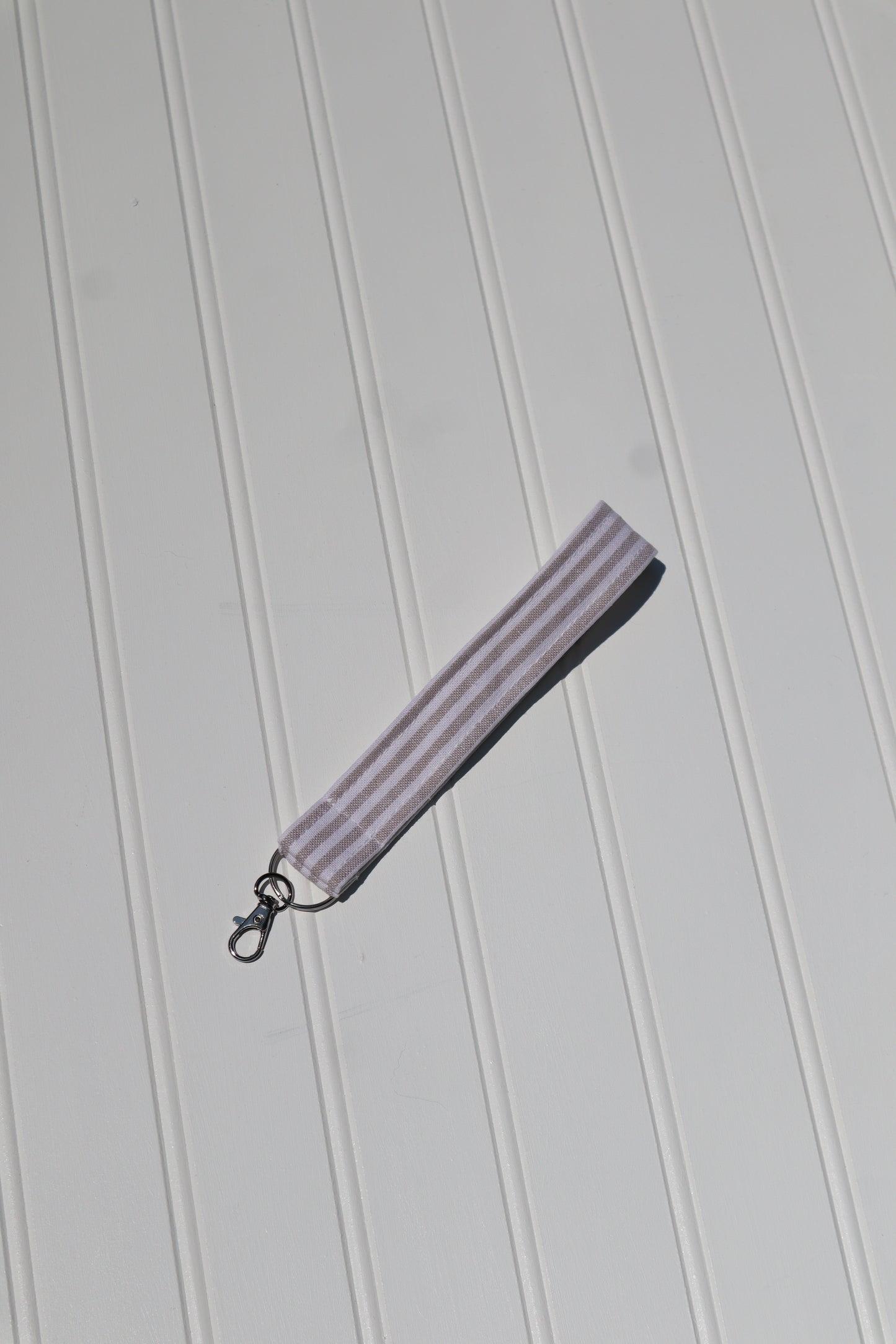 Beige & White Striped Cotton Keychain