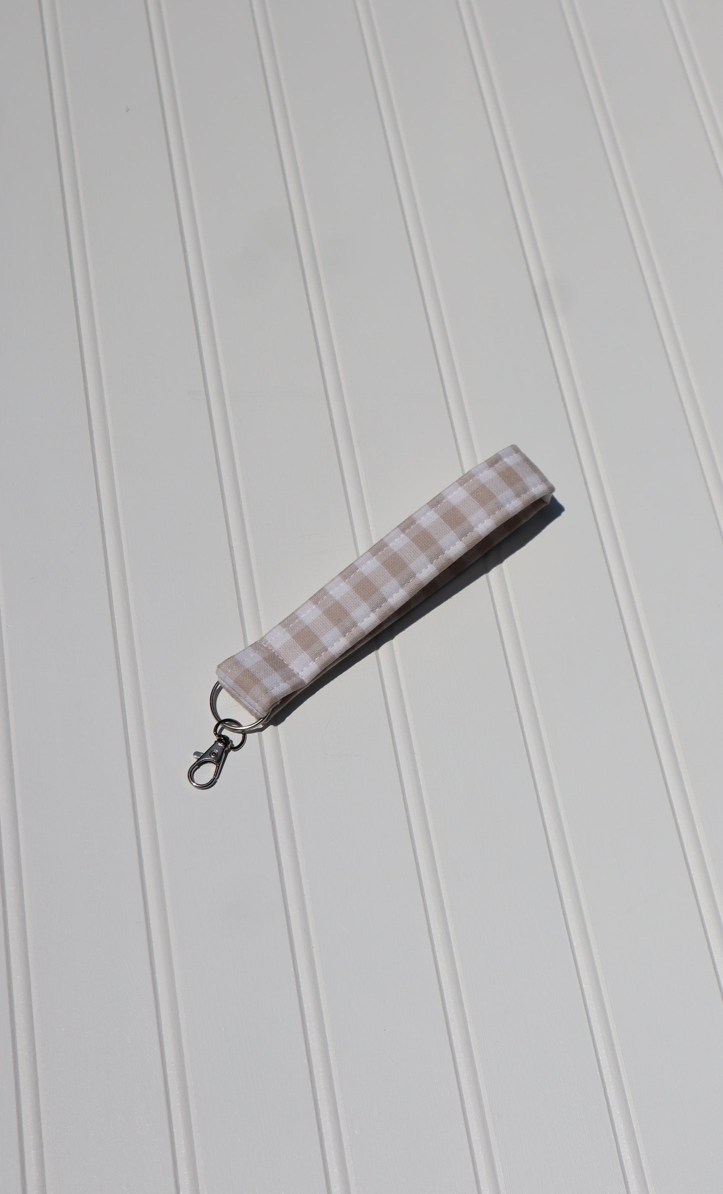 Beige Gingham Fabric Keychain