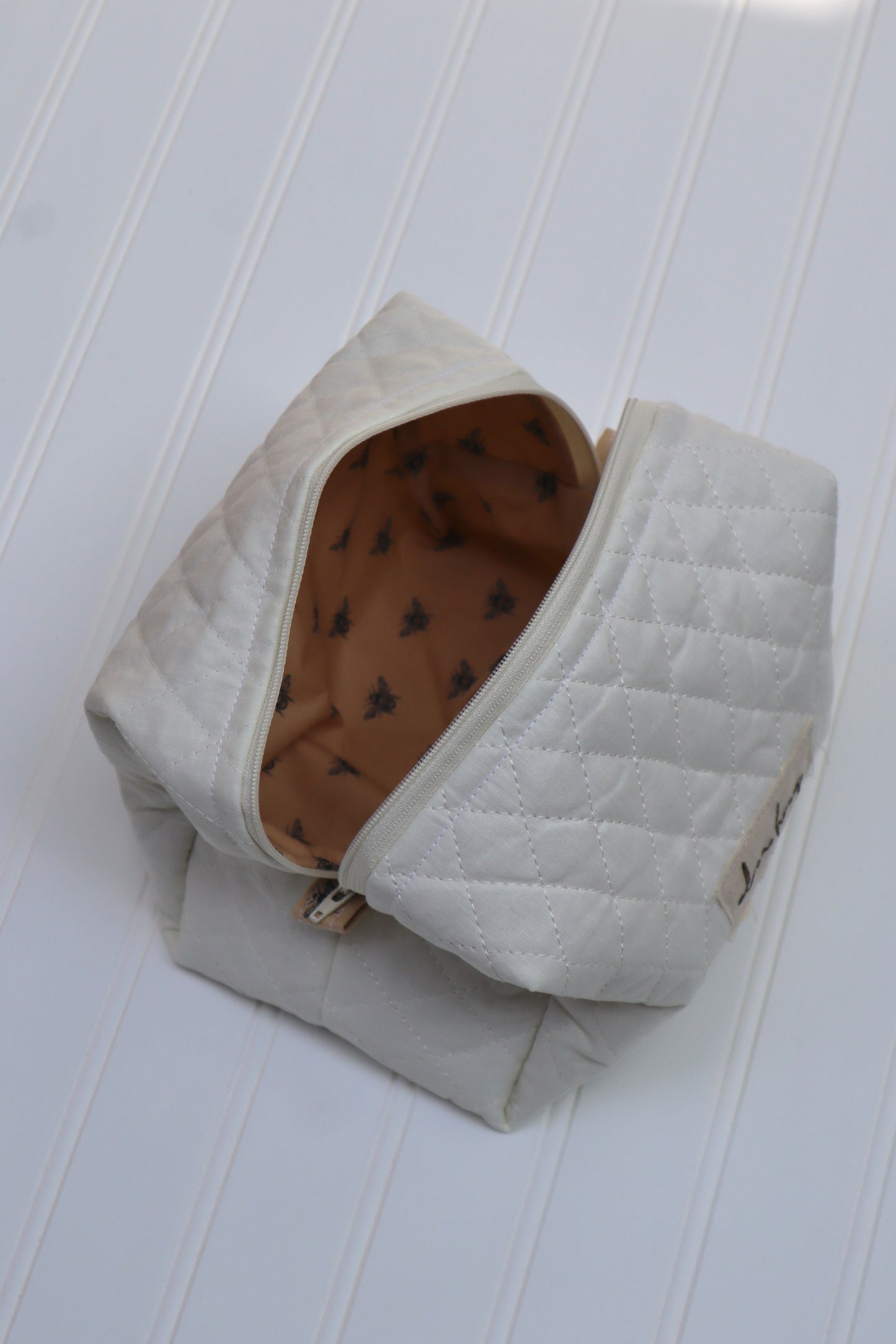 White Quilted Toiletry Bag