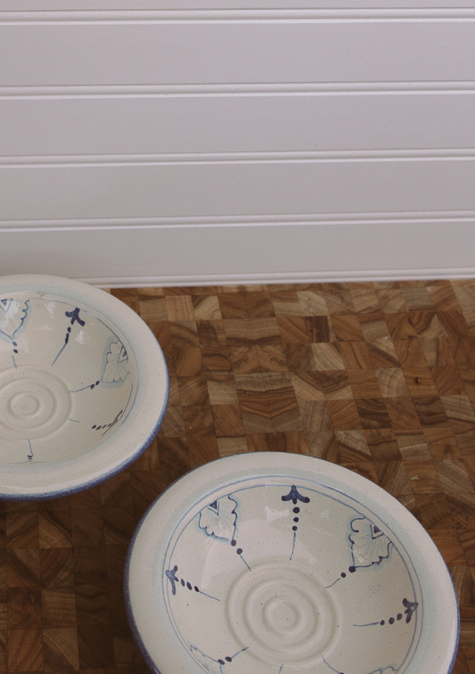 blue & cream painted bowls (set of 2)