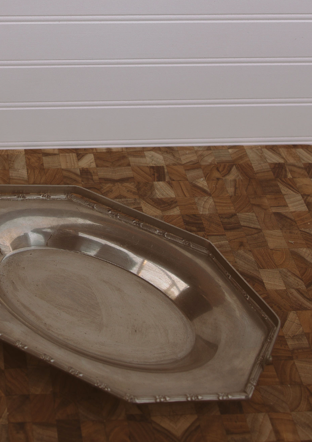 metallic silver tray with handle