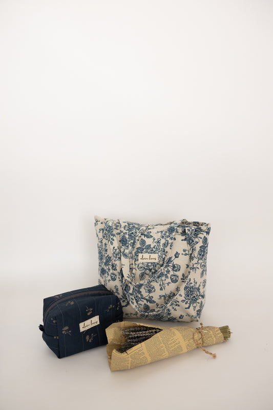 Navy Blue Floral Toiletry Bag