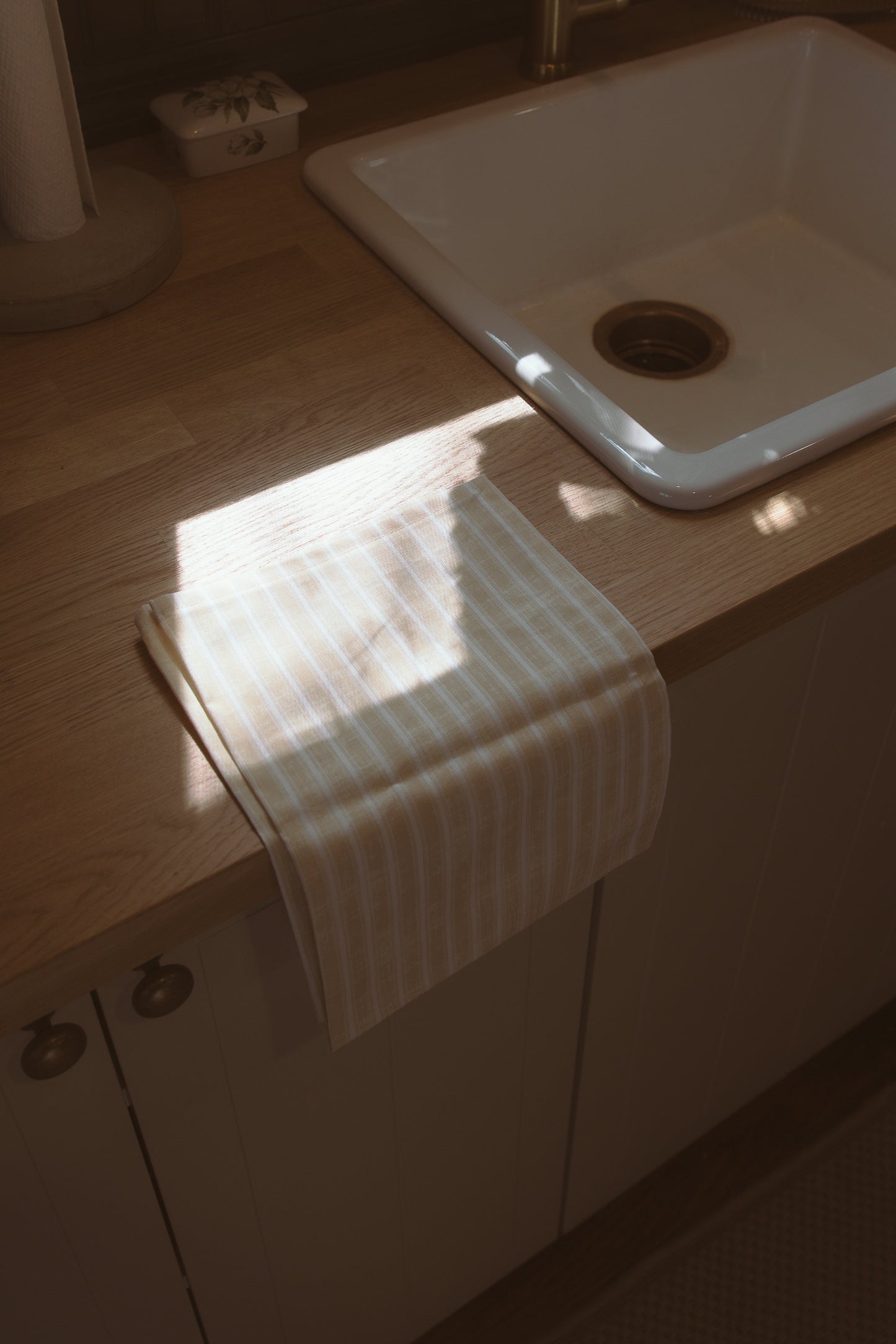 striped yellow tea towel