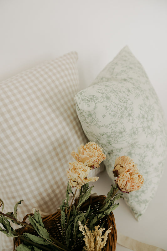 Beige & Sage Floral Throw Pillow Cover