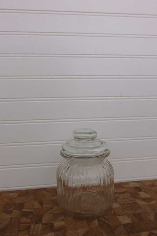 ribbed glass storage jar