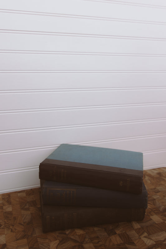 blue stack of vintage books