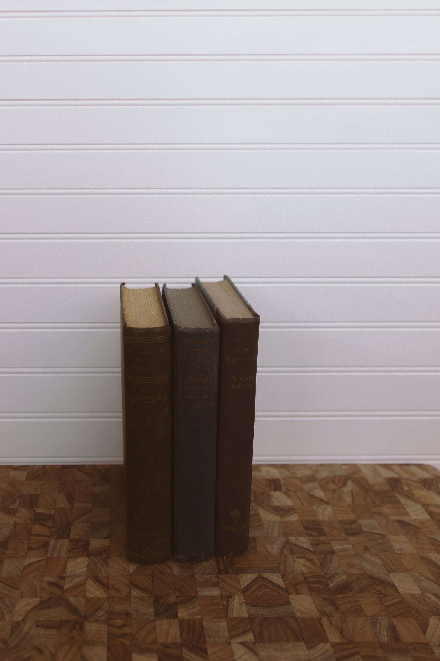 blue stack of vintage books