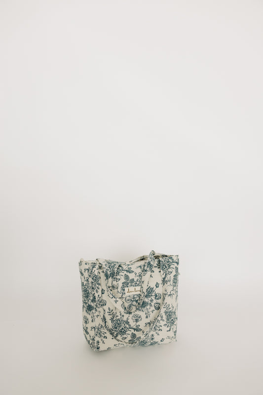 Geneviève Tote | Quilted Blue & Beige Floral Bag