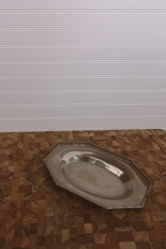 metallic silver tray with handle