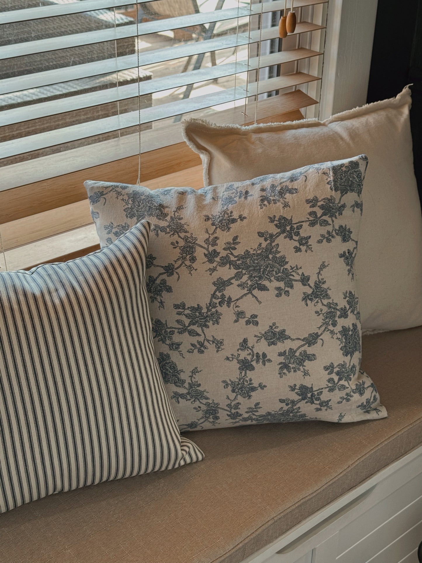 floral french blue throw pillow