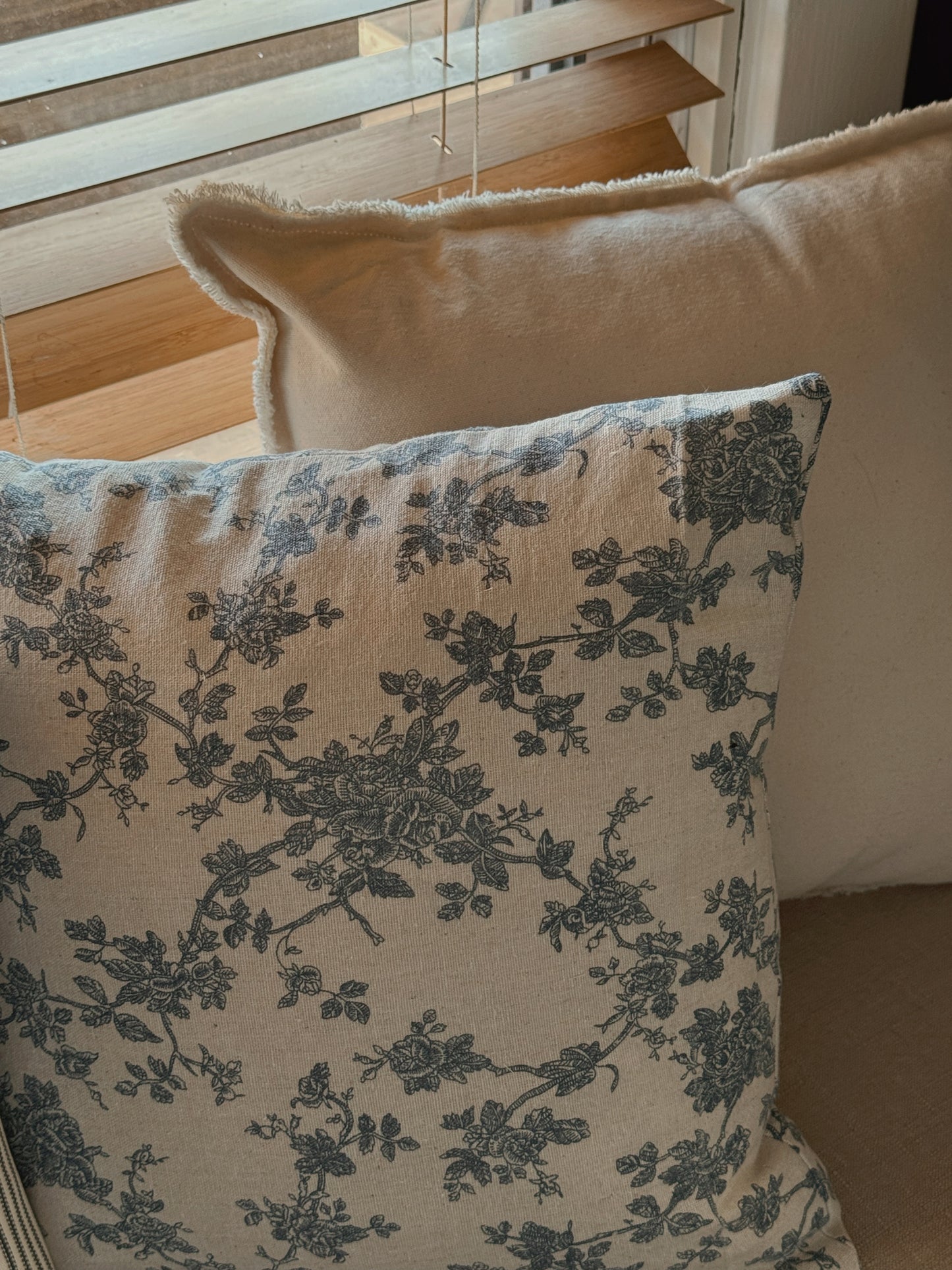 floral french blue throw pillow