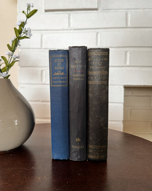 blue stack of vintage books