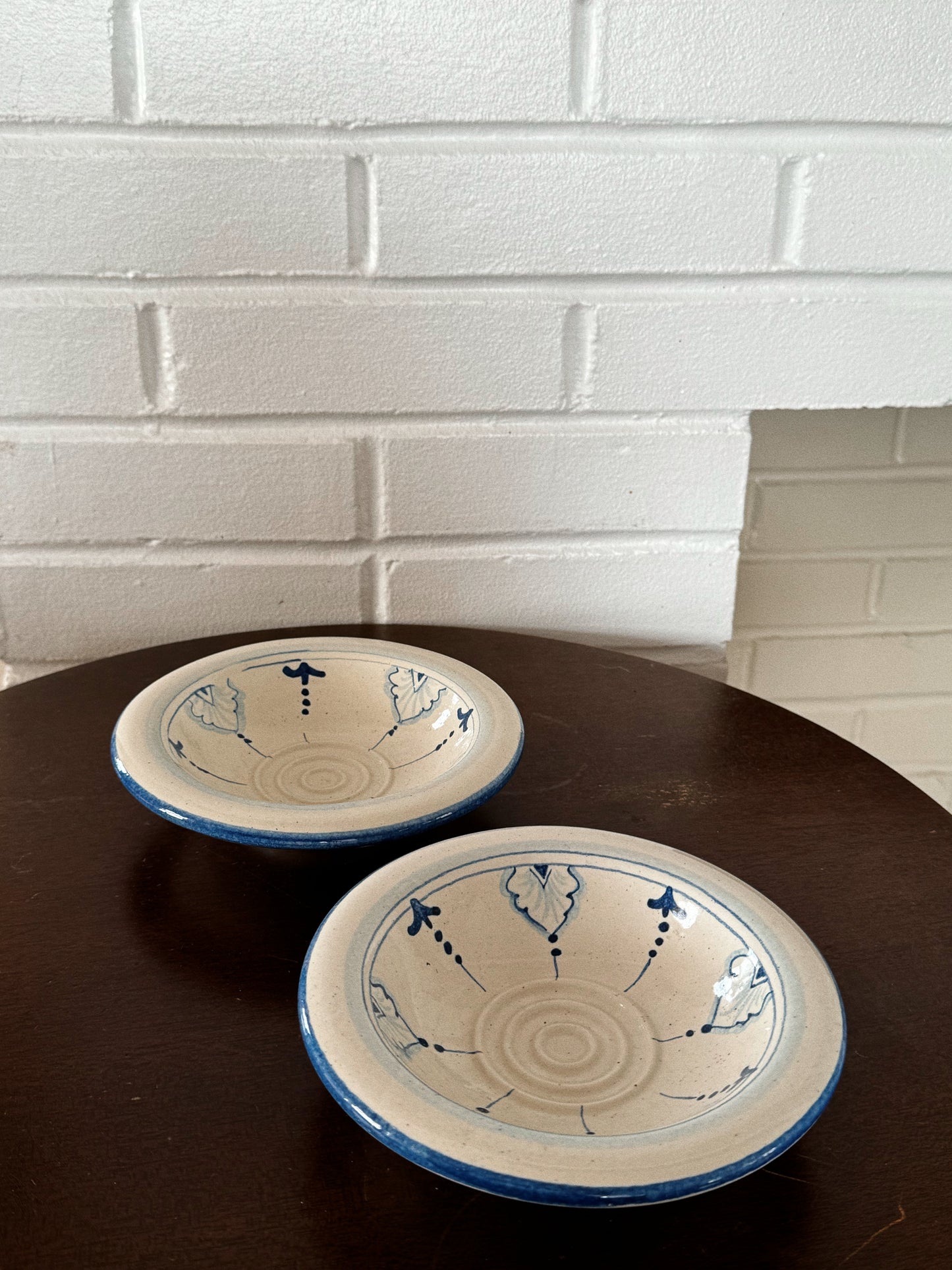 blue & cream painted bowls (set of 2)