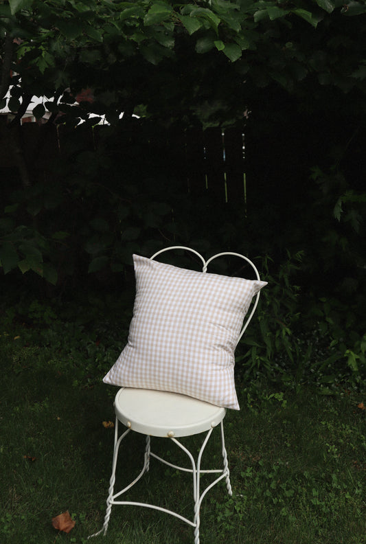 Beige Gingham Cottage Throw Pillow Cover