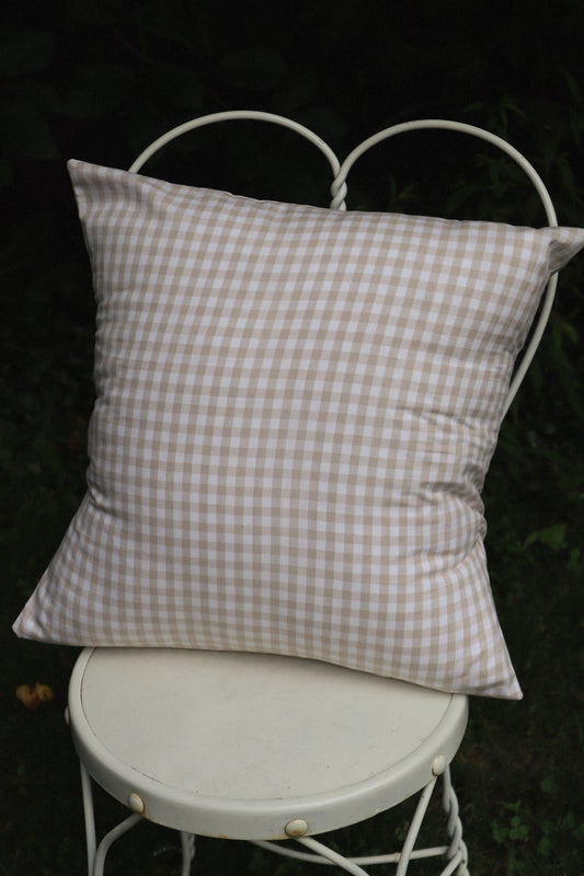 Beige Gingham Cottage Throw Pillow Cover
