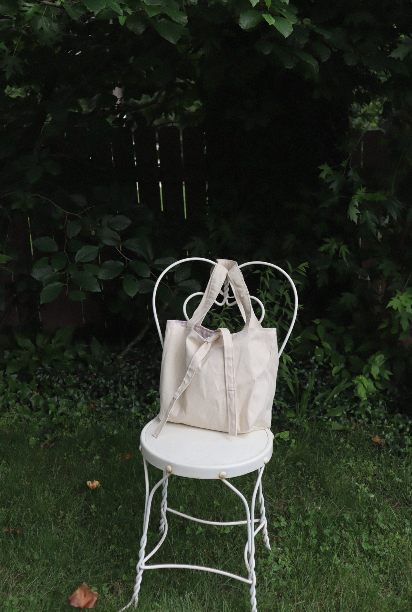 Beige Gingham Market Tote