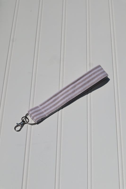 Beige & White Striped Cotton Keychain