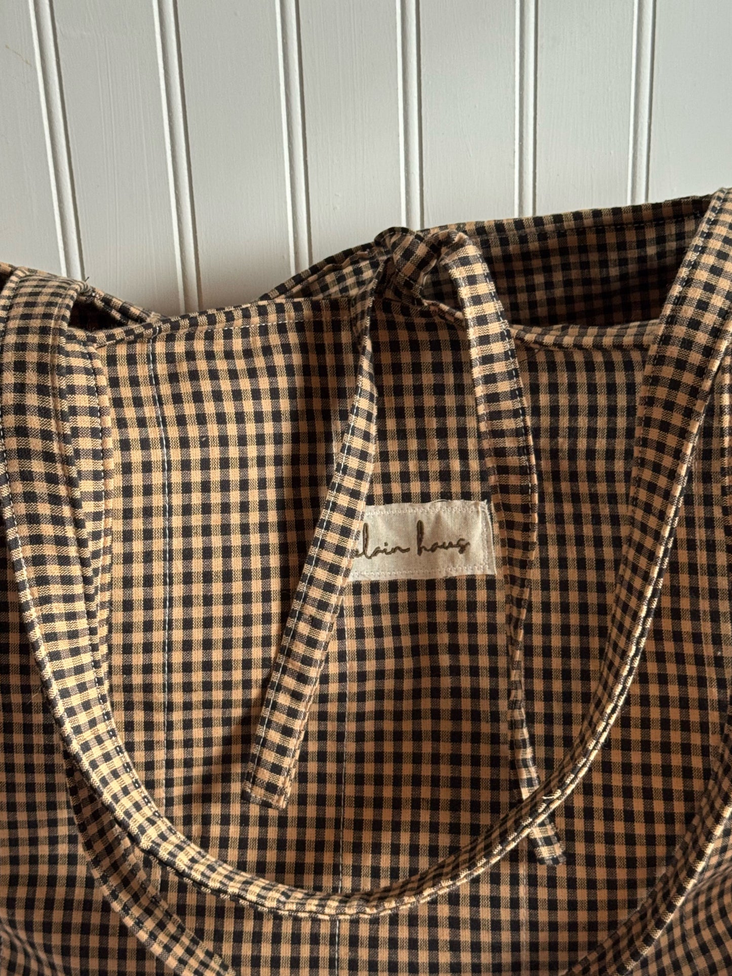 Quilted Brown Gingham Tote