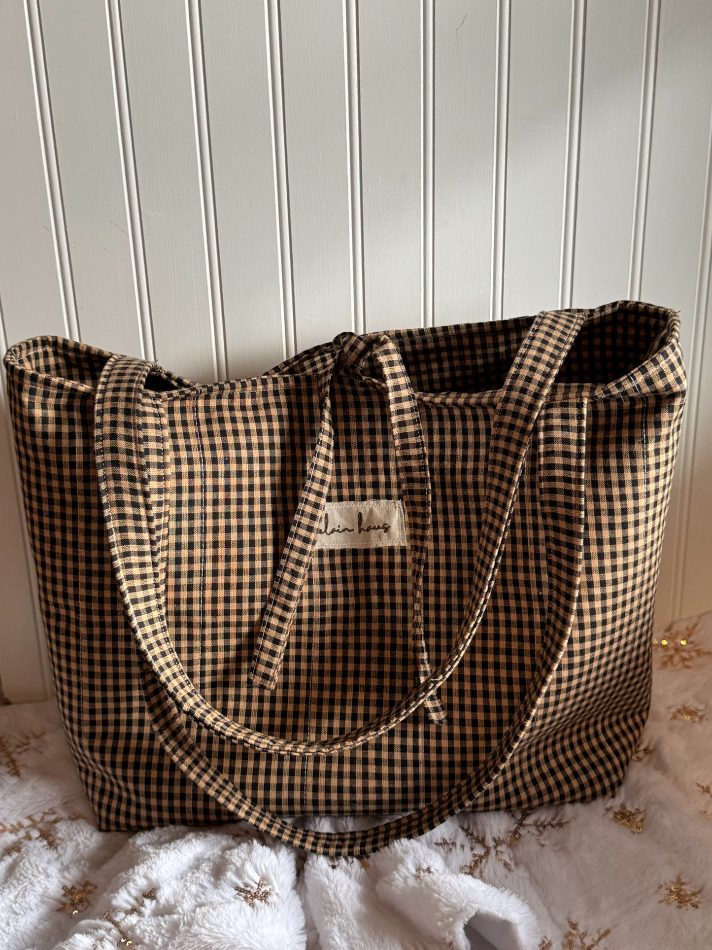 Quilted Brown Gingham Tote