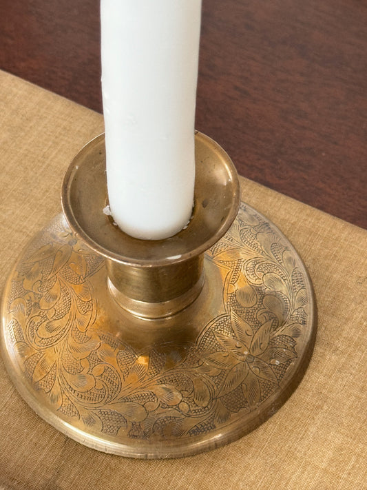 floral brass candlestick holder