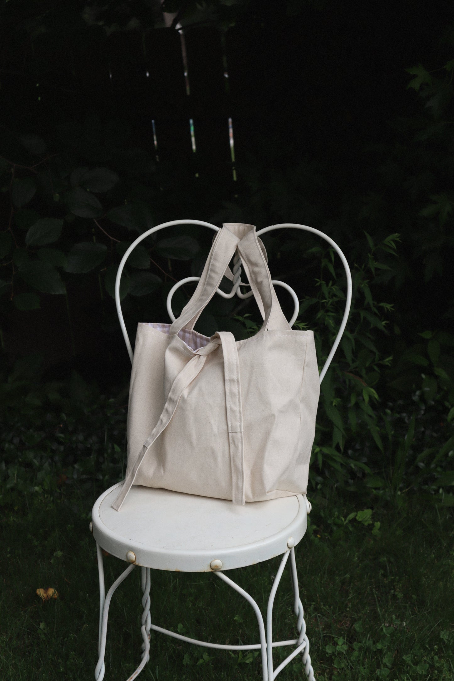 Beige Gingham Market Tote