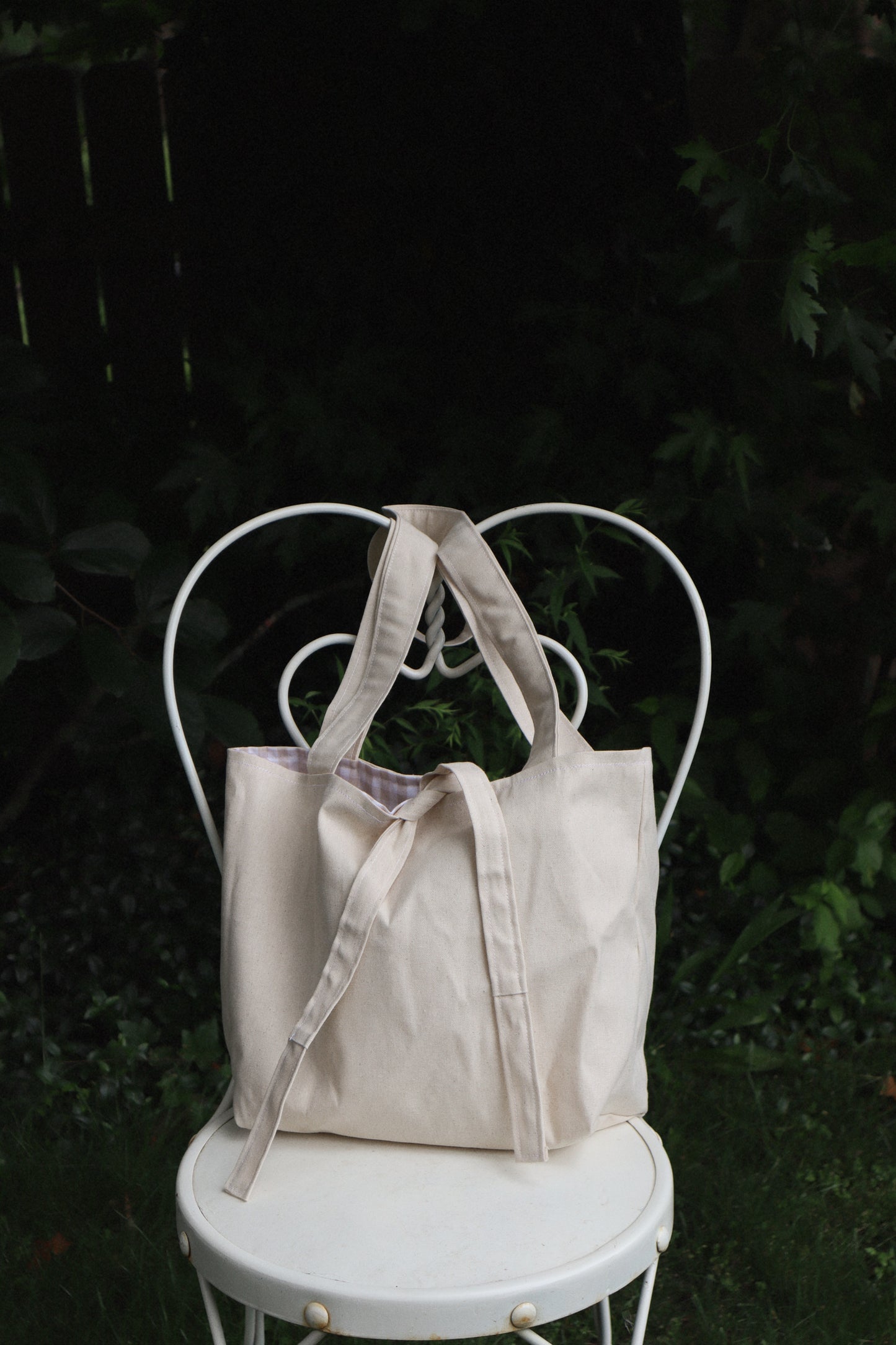 Beige Gingham Market Tote