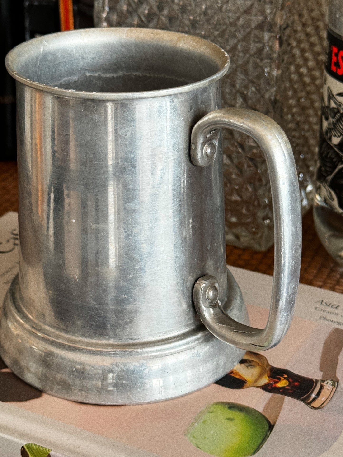 metallic silver mug