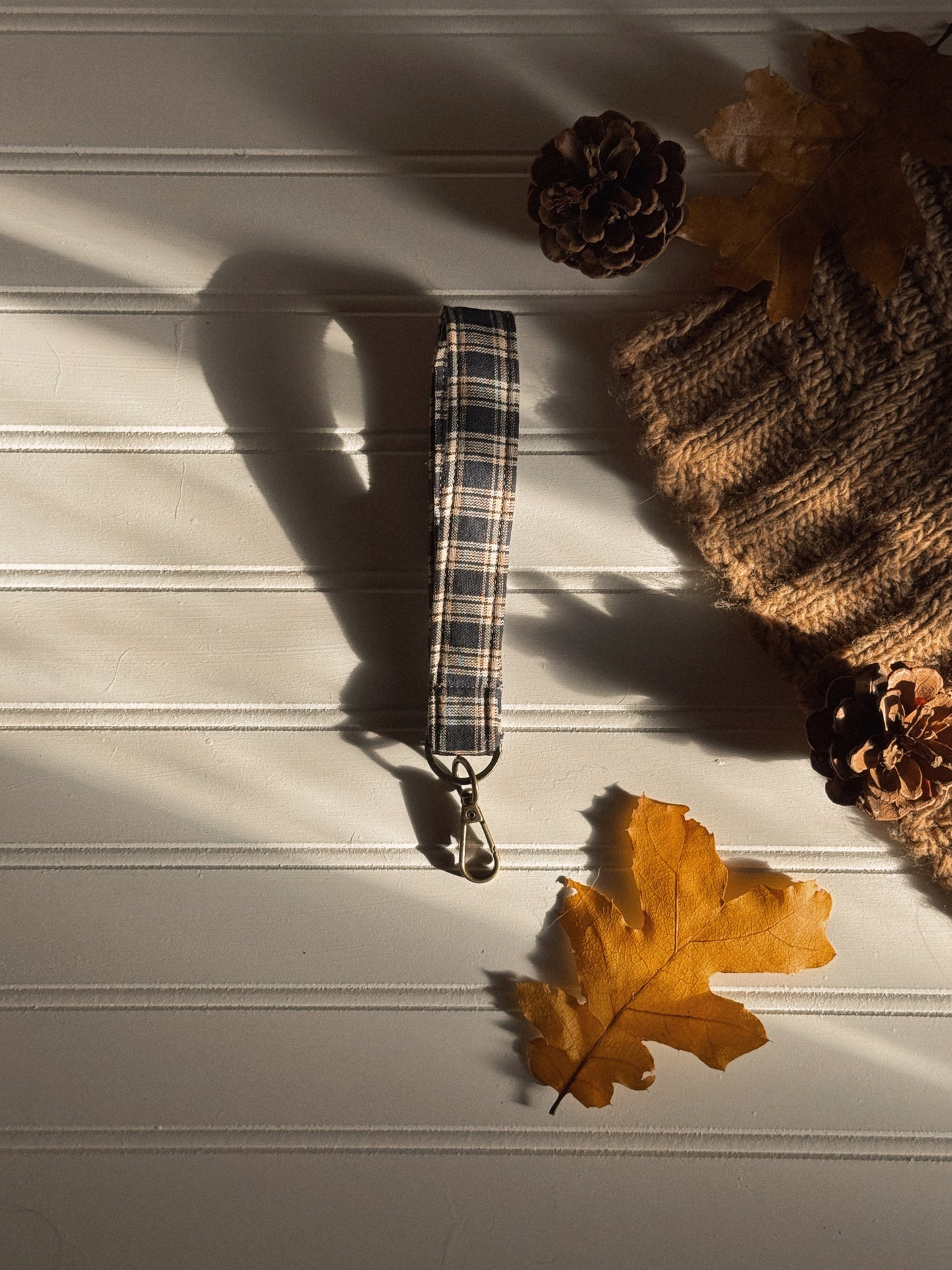 Beige & Navy Plaid Keychain