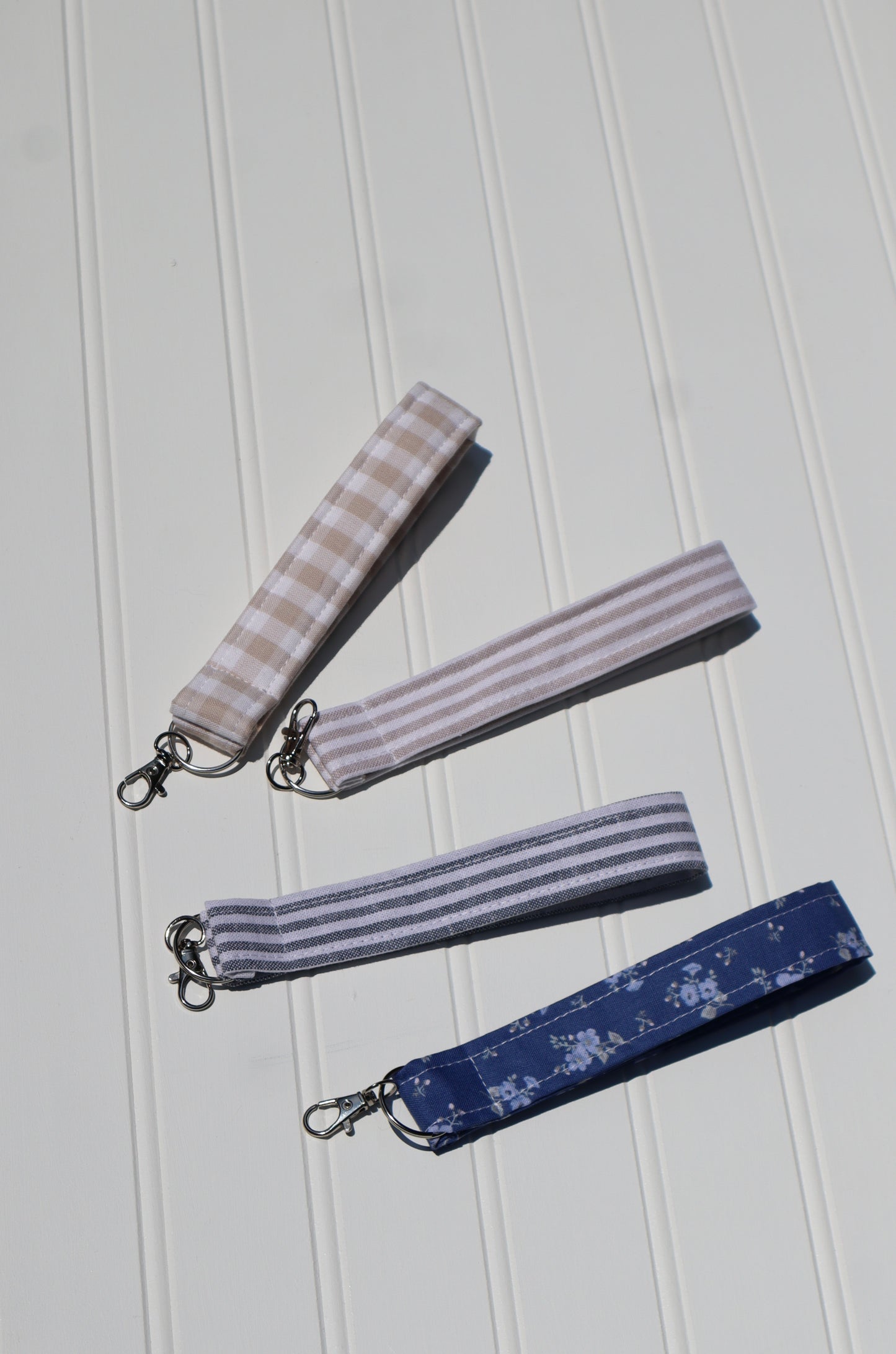 Beige Gingham Fabric Keychain