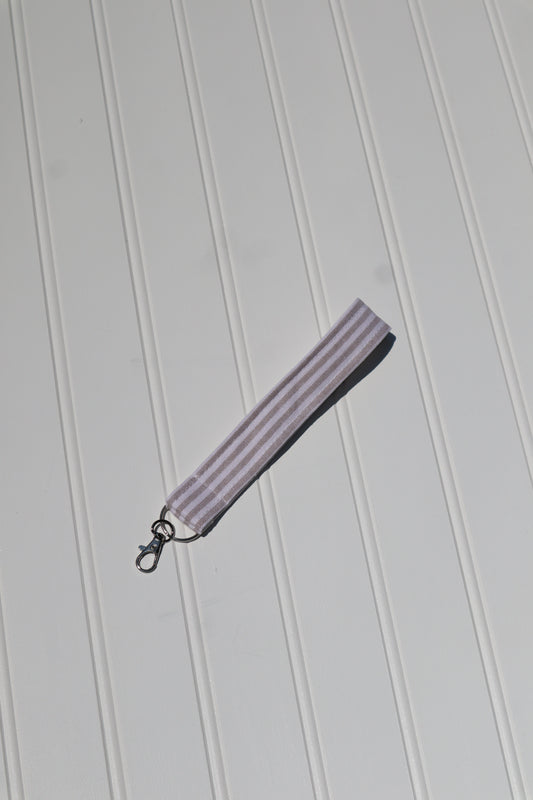 Beige & White Striped Cotton Keychain