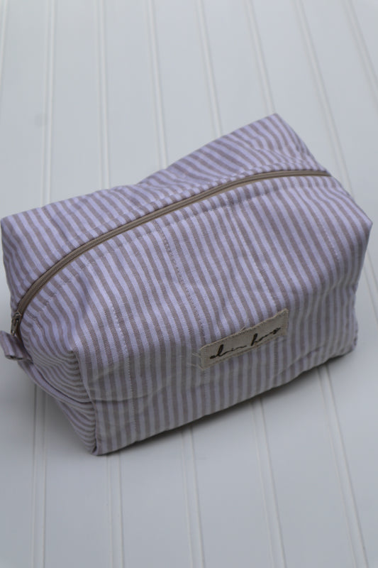 Beige Striped Toiletry Bag
