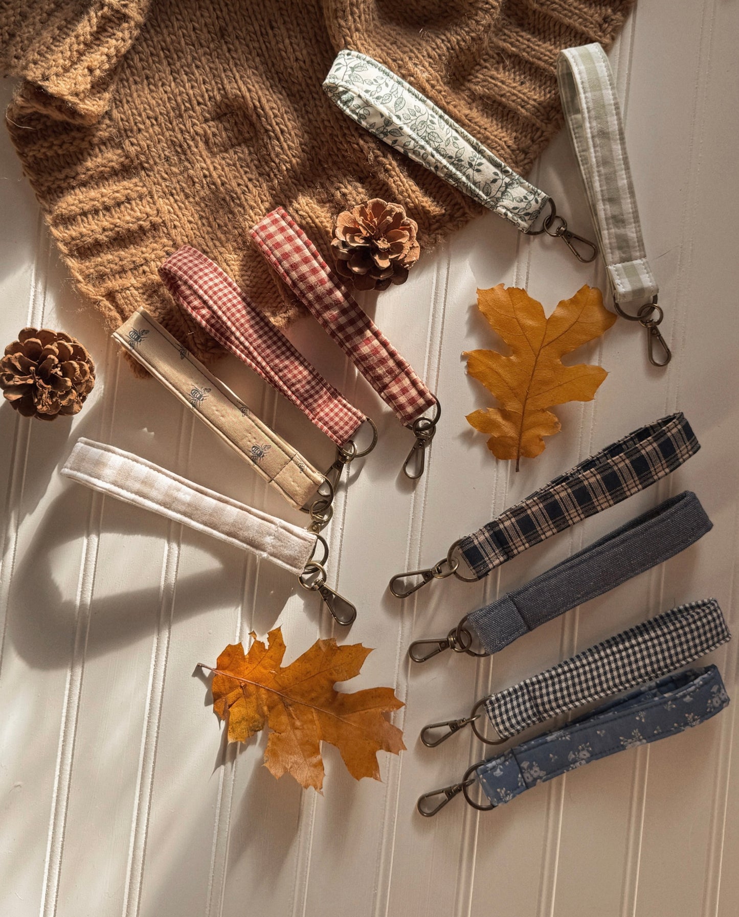 Beige & Navy Plaid Keychain
