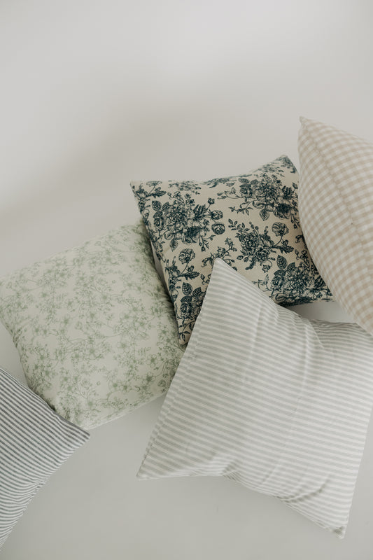 French Blue & Beige Floral Throw Pillow Cover