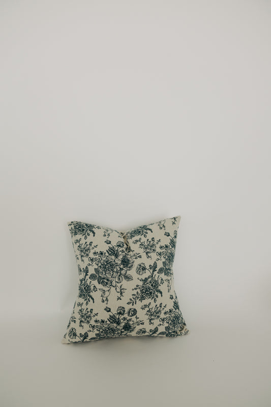 French Blue & Beige Floral Throw Pillow Cover
