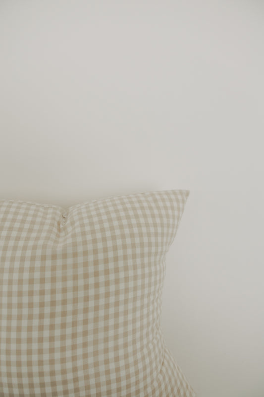 Beige Gingham Cottage Throw Pillow Cover