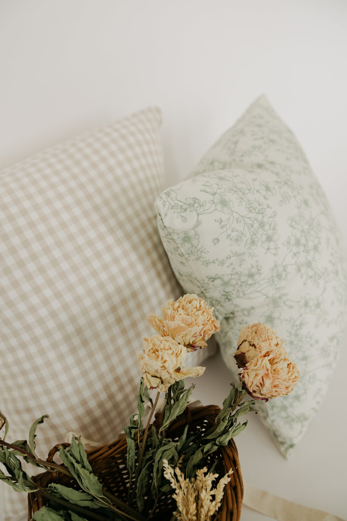 Beige & Sage Floral Throw Pillow Cover