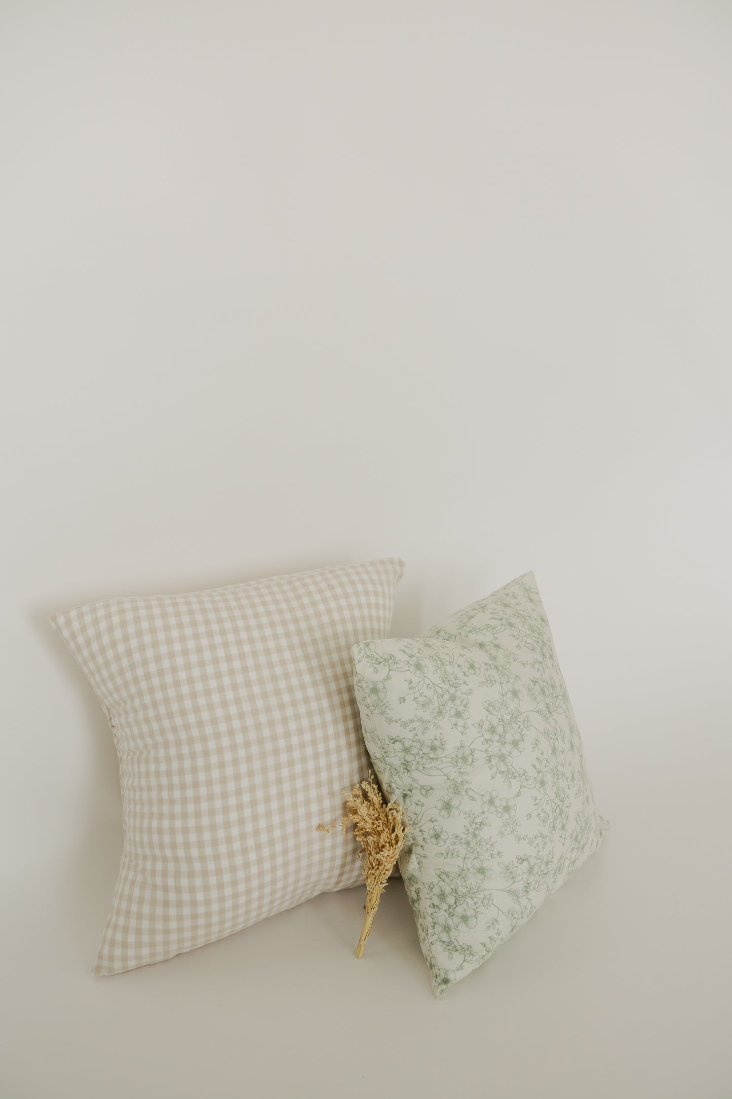 Beige Gingham Cottage Throw Pillow Cover