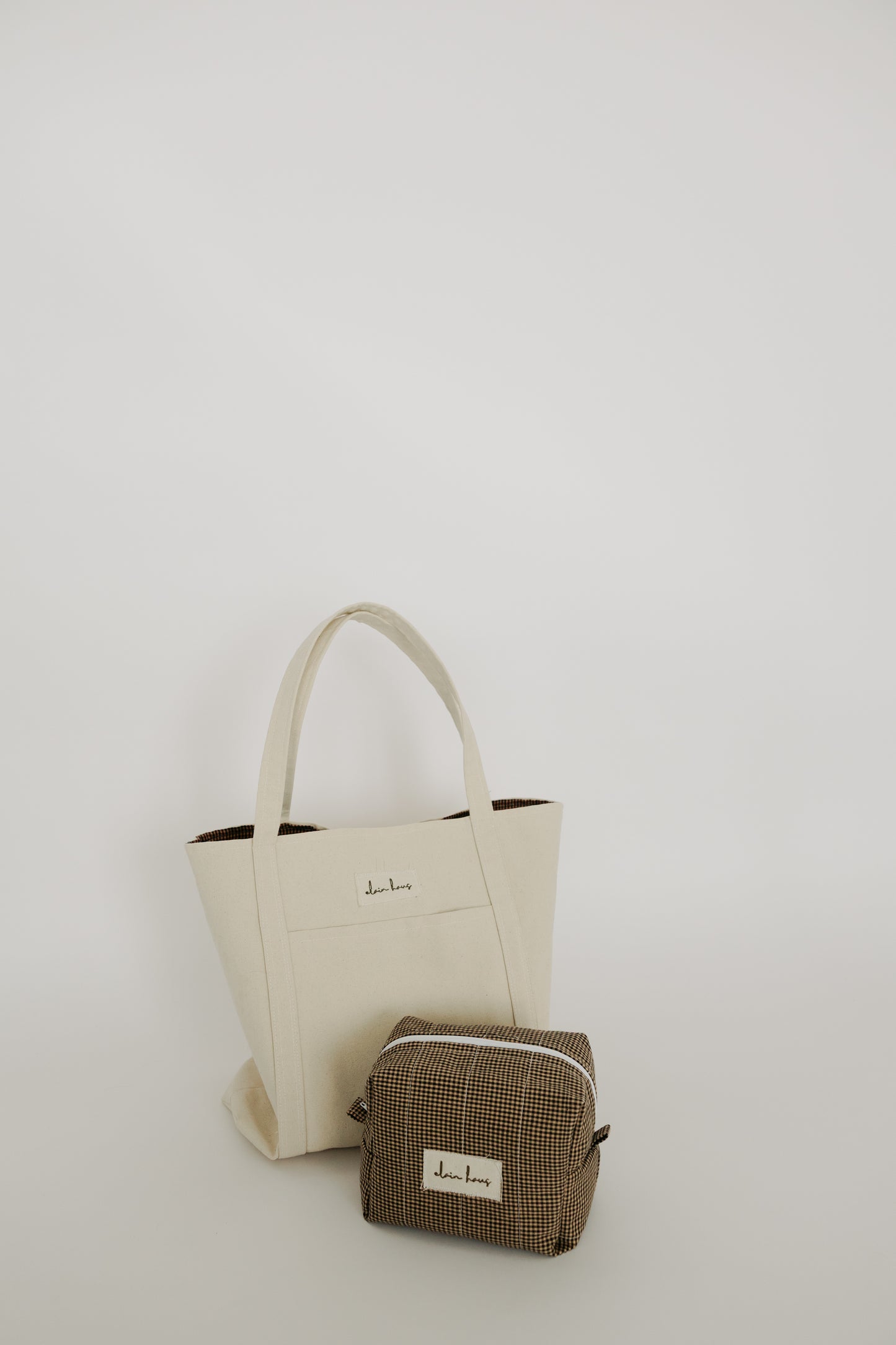 Quilted Brown Gingham Toiletry Bag