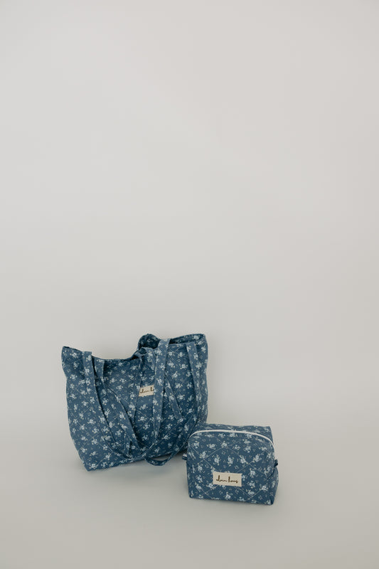 Quilted Blue Floral Toiletry Bag